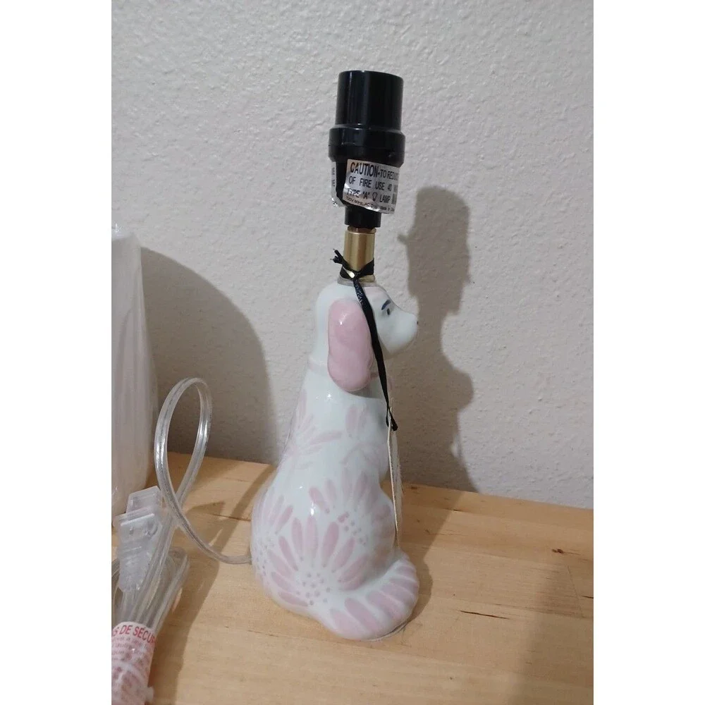 Pink Ceramic Reproduction Staffordshire Dog Figurine Mini Table Lamp NEW